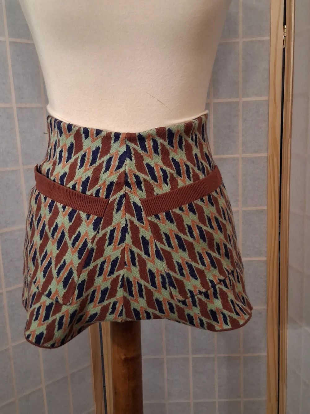 Free People Brown, Teal & Navy Geometric Knit Shorts